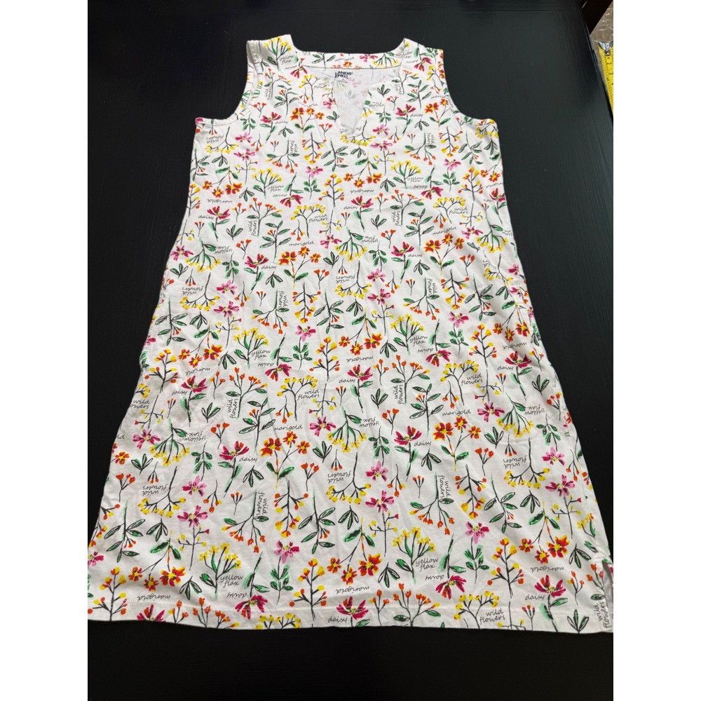 Lands End Womens Wildflower Floral Sleeveless Shift Dress White Medium 10-12